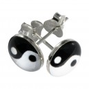 Boucles d'Oreilles Argent Massif 925 Logo Yin-Yang Noir & Blanc