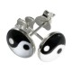 Boucles d'Oreille Argent Massif 925 Logo Yin-Yang Noir & Blanc