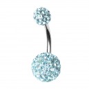 316L Steel Belly Bar Navel Button Ring w/ Two Turquoise CZ Crystal Balls