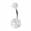 316L Steel Belly Bar Navel Button Ring w/ Two White CZ Crystal Balls