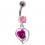 925 Silver Belly Bar Navel Ring Strass & Dangling Pink Rose