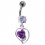 925 Silver Belly Bar Navel Ring Strass & Dangling Light Purple Rose