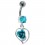 925 Silver Belly Bar Navel Ring Strass & Dangling Turquoise Rose