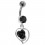 925 Silver Belly Bar Navel Ring Strass & Dangling Black Rose
