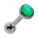 316L Surgical Steel Tragus/Helix Bar Jewel with Green Flat Opal