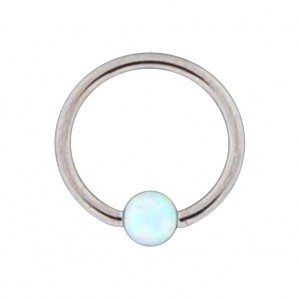Piercing Ring Lippe / Ohr BCR Stahl 316L mit Synthetischen Opal Weiß