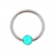 316L Steel Lip/Ear Ball Closure Ring with Green Synthetic Opal