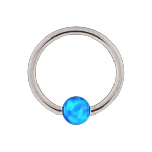 Piercing Anneau Lèvre / Oreille BCR Acier 316L Opale Synthétique Bleue