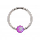 316L Steel Lip/Ear Ball Closure Ring with Red Synthetic Opal