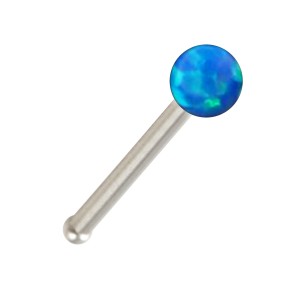 Piercing Nez Pin Droit Acier 316L Opale Synthétique Bleue