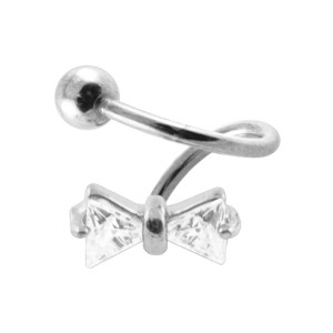 Spiral- / Helix-Piercing Stahl 316L Strass Weiß Schleife Schmetterling