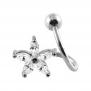 Spiral- / Helix-Piercing Stahl 316L Strass Wei&szlig; Blume