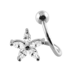 Spiral- / Helix-Piercing Stahl 316L Strass Wei&szlig; Blume