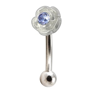 Augenbrauenpiercing Charm Mini Rose 925 Silber Strass Hellblau