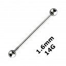 Industrial-Piercing Barbell 1.6 mm / 14G Stahl 316L Zwei Kugeln