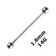 Industrial Straight Barbell 316L Steel 1.6mm/14G Ring w/ Two Balls