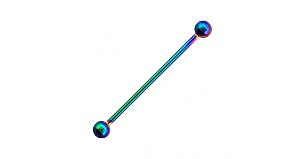 Rainbow Anodized Industrial Barbell 316L Steel 14G Ring w/ Balls