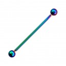 Rainbow Anodized Industrial Barbell 316L Steel 14G Ring w/ Balls