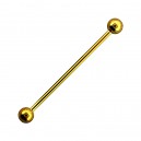 Gold Anodized Industrial Barbell 316L Steel 14G Ring w/ Balls