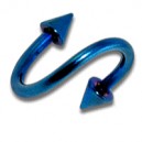Blue Anodized Helix / Twisted Barbell w/ Spikes