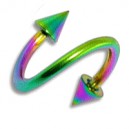 Rainbow Anodized Helix / Twisted Barbell w/ Spikes