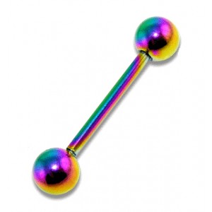 Rainbow Anodized Tongue Bar Ring w/ Balls