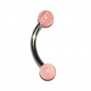White / Pink Acrylic Eyebrow Curved Bar Ring w/ Circles