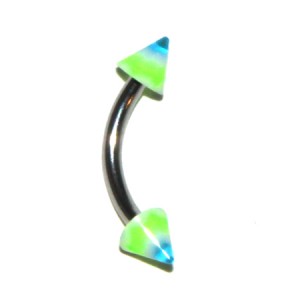 Green / Blue Acrylic Eyebrow Curved Bar Ring w/ Waves