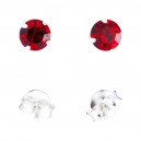 Red Strass 925 Sterling Silver Earrings Ear Pair Studs