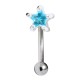 925 Silver & 316L Steel Eyebrow Curved Bar Ring w/ Turquoise Star Casting Strass