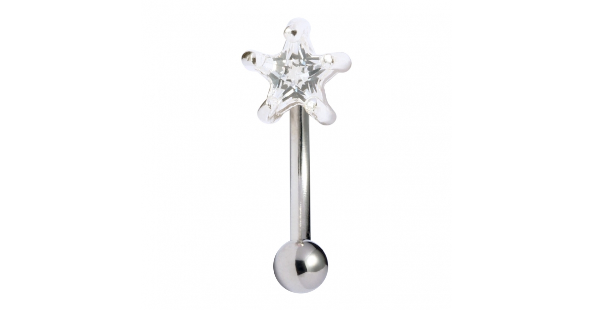 Piercing Nombril Solitaire Plaqué Or étoile Blanc