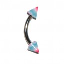Blue / Pink Acrylic Eyebrow Curved Bar Ring w/ Waves