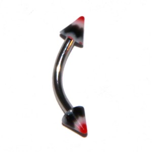 Black / Red Acrylic Eyebrow Curved Bar Ring w/ Waves