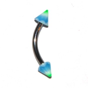 Blue / Green Acrylic Eyebrow Curved Bar Ring w/ Waves
