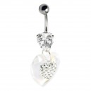 Heart 925 Silver & 316L Steel Belly Button Ring & Trans White Multi-Strass Heart