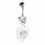 Heart 925 Silver Belly Button Ring & Trans White Multi-Strass Heart