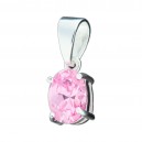 Pendentif Argent Massif 925 Strass Forme Ovale Rose Clair
