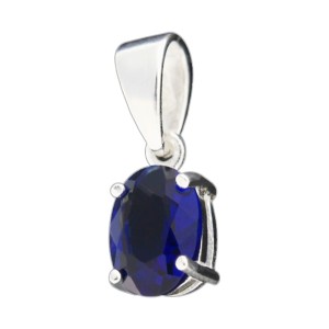 Navy Blue Oval Shape Strass 925 Sterling Silver Pendent