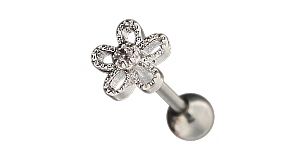 Piercing Hélix Fleur Blanche - Plaqué Or Rose - Acier Chirurgical 1,2 Mm