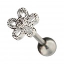 Helix- / Tragus-Piercing Stahl 316L Metallisiert Blume & Strass Wei&szlig;