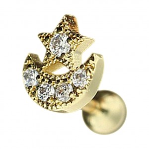 Helix- / Tragus-Piercing Stahl 316L Eloxiert Golden Mond / Stern & Strass