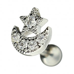 Helix- / Tragus-Piercing Stahl 316L Metallisiert Mond / Stern & Strass
