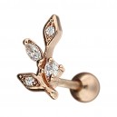 Foliage & Strass Rose Gold Anodized 316L Steel Tragus/Helix Bar