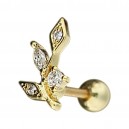 Helix- / Tragus-Piercing Stahl 316L Eloxiert Golden Blattwerk & Strass