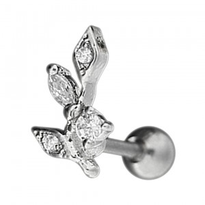 Helix- / Tragus-Piercing Stahl 316L Metallisiert Blattwerk & Strass