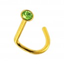 Gold Anodized 316L Steel Nose Stud Screw Ring w/ Light Green Strass