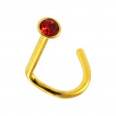 Gold Anodized 316L Steel Nose Stud Screw Ring w/ Red Strass