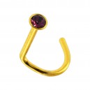 Gold Anodized 316L Steel Nose Stud Screw Ring w/ Purple Strass
