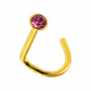 Gold Anodized 316L Steel Nose Stud Screw Ring w/ Pink Strass