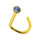 Gold Anodized 316L Steel Nose Stud Screw Ring w/ Light Blue Strass